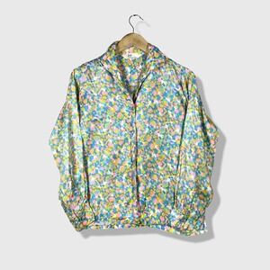 Enro Button Up Shirt Women 12 Blue Floral Vintage Mod Long Sleeve Blouse 70s